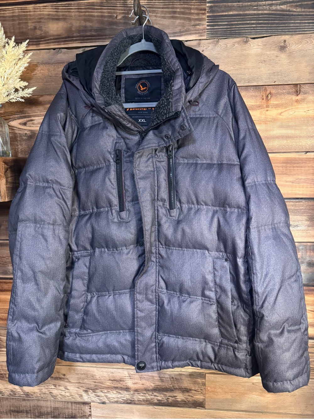 Hawke & Co. Men's Quilted Hooded Puffer Down Jacket Coat - Gray XXL
